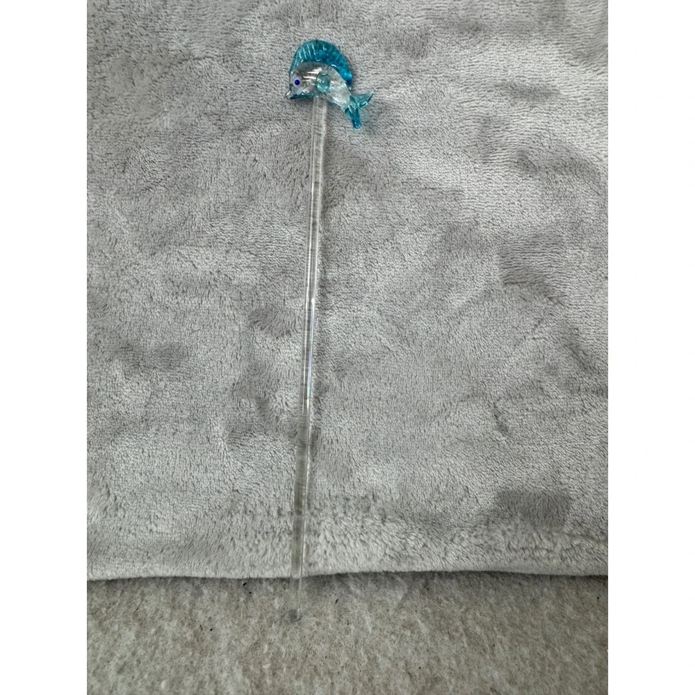 Vintage Blue Dolphin Glass Swizzle Stick Drink Stirrer Nautical Barware 8.5 Inch